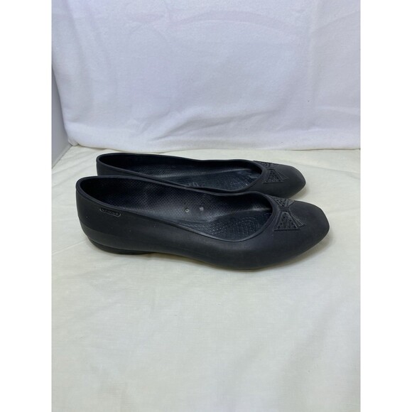 Crocs Women Shoe Lenora Size 7M Black Square Toe Bow Ballet Flat - Picture 2 of 5